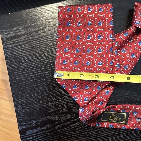 Vintage Fendi Silk Printed Tie Red Blue - Picture 4 of 10
